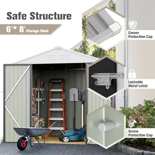 JUMMICO Metal Outdoor Storage Shed 6 x 8 FT Metal Shed with Lockable Door,Waterproof Garden Tool Shed Storage House for Backyard Patio Lawn,Grey - Image 3