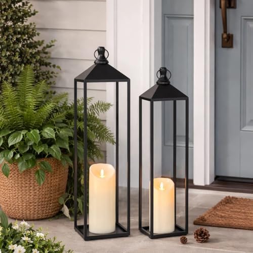 22'' 19'' Large Lanterns Decorative Outdoor Indoor, Set of 2 Candle Lantern - Image 4