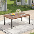 Outdoor Dining Table for 6, 63" Rectangle Outdoor Table with Adjustable Umbrella Hole, All-Weather Metal Patio Dining Table for Lawn Garden Backyard Deck, Walnut by ProvideOutdoorSolutions