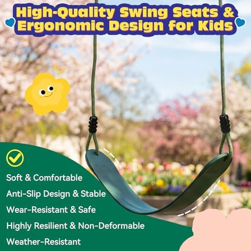 HeyZoo 2 Pack Heavy Duty Kids Swing Seat 330LBS, 79" Adjustable Rope, Green - Image 5