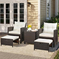 Vongrasig Patio Chair with Ottoman, 5 Pieces Patio Furniture Set Small Balcony Furniture, Rattan Patio Chairs Set of 2 with Glass Table for Front Porch Garden (Beige) by Vongrasig