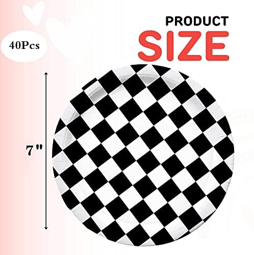 40 Pcs Black & White Checkered Party Supplies - Racing Themed Paper Plates, 7" Dessert Plates for Kids Sports Themed Race Car Birthday Party Decorations - Image 2