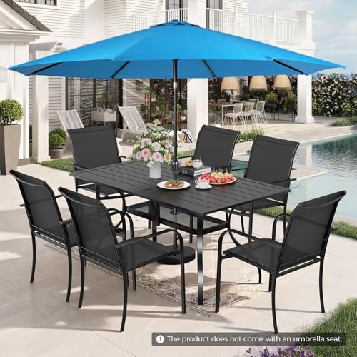Incbruce 8 Pieces Patio Dining Set with Sky Blue Umbrella, Outdoor Dining Set of 6 Textilene Chairs and Rectangle Table with Umbrella Hole for Backyard, Garden, and Poolside (Black) - Image 3