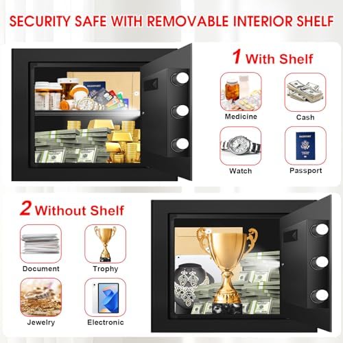 1.3 Cuft Safe Box Fireproof Waterproof, Digital Security Safes for Home Use Fire and Water Proof with Combination Lock, Alarm System and Removable Shelf, Anti-Theft Fireproof Safe For Money, Jewelry - Image 5