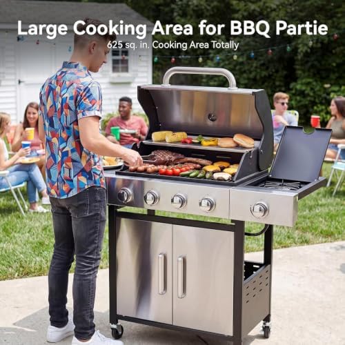 Aoxun 4-Burner 49000 BTU Propane Grill with Side Burner, Black & Silvery - Image 4