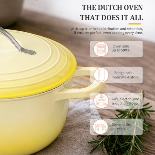 Winado 5 Qt Enameled Cast Iron Dutch Oven Pot with Lid, Yellow Ombre - Image 6