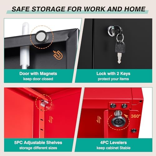 SISESOL Wide & Deep Metal Storage Cabinet with 5 Shelves,72" Tall Red Garage Storage Cabinet with Lock,Metal Cabinets with Locking Doors,Lockable Steel Cabinets for Home,Office,Shop,Garage,72x36x18 - Image 6
