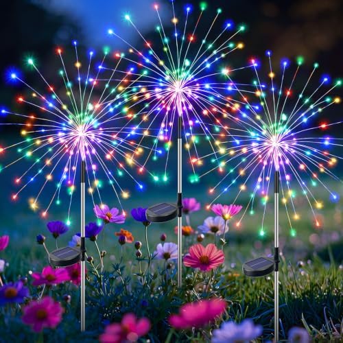 btfarm 3 Pack Solar Garden Lights Outdoor, 8 Modes Firework Lights Outside by btfarmdecorativelighting
