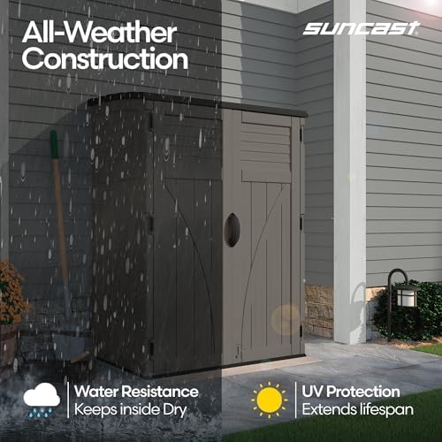 Suncast 54 Cu Ft Medium Vertical Storage Shed, Stoney, Made in USA - Image 5