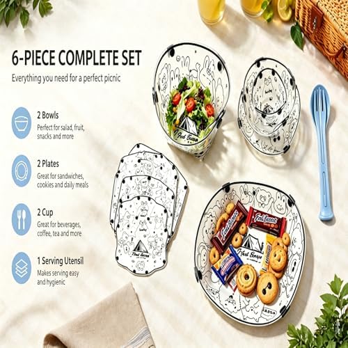 Collapsible Camping Tableware Set - 6 Pack Foldable Cups, Bowls & Plates Combo with Utensils, Lightweight, Portable, Easy to Clean & Heat Resistant for Picnic, Hiking, Travel, RV - Image 3