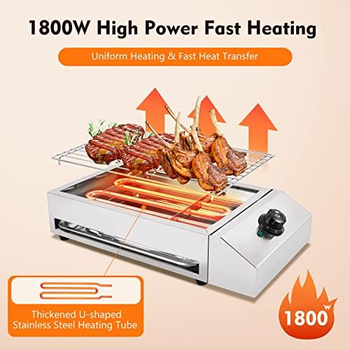 LOYALHEARTDY Commercial Electric Grill Griddle, Electric Indoor Grill BBQ Grill with Temperature Control, Removable Grill and Griddle Plates, Stainless Steel Flat Hotplate Smokeless Grill - Image 6