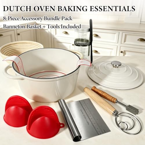 Enameled Cast Iron Dutch Oven 6QT with Lid-Banneton Basket Dough Tools - Image 4