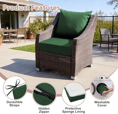 Outdoor Deep Seat Cushion Set, 24x24 Inch, Forest Green, Set of 2 - Image 5