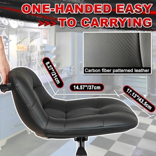 Rolling Stool with Wheels, Adjustable Height Pneumatic Garage Work Mechanic Stool Seat with Backrest, 400 LBS Capacity 360° Swivel Mechanic Crepper Chair with Tool Tray Storage, Black - Image 4