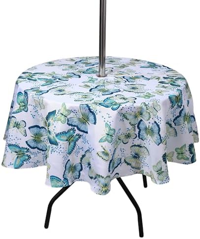 SUQ I OME Outdoor Tablecloth, Green Butterfly, 60'' Round with Zipper by SUQIOME