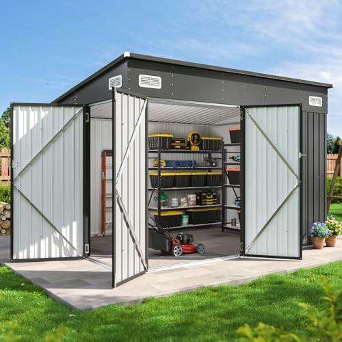 Aoxun 9.4'x7.3' Triple Door Shed Outdoor Storage Shed Black by Aoxun