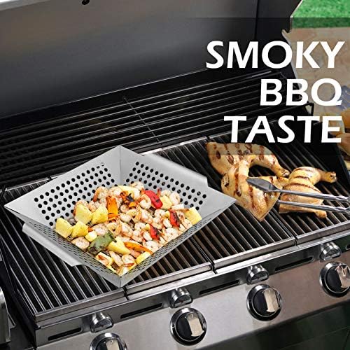 8” Grilling Basket, HaSteeL Small BBQ Grill Basket Wok Set of 2 for Vegetable, Kabobs, Shrimps, Heavy Duty Stainless Steel Grilling Accessories for All Grills, Dishwasher Safe - Image 5