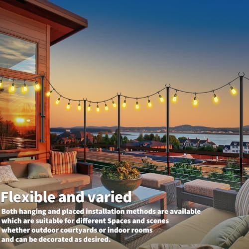 AHRLHR 2 Pack String Light Poles,4 Ft String Light Poles for Outside with Fixing Clips,Metal Poles for Outdoor String Lights, Hanging Light Poles for Deck Fence Garden Backyard Wall Bistro - Image 3