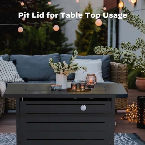 Ciays 42-Inch Propane Fire Pit – 60,000 BTU Steel Gas Fire Pit Table for Outside, Steel Lid & Lava Rock, 2 in 1 Fire Table, Adds Warmth to Gatherings & Parties on Patio, Deck, Garden & Backyard, Black - Image 5