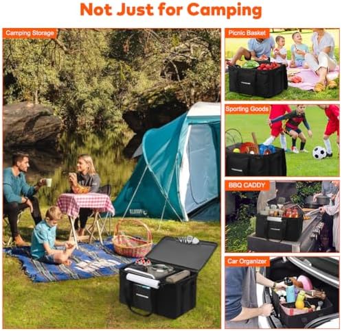 45L Camping Organizer, 1680D Heavy Duty Waterproof Camping Storage for Camping Cooking Utensils and Camping Cookware, with Hard Bottom, Camping Bag with Zippered Lid for RV, Hiking - Image 6