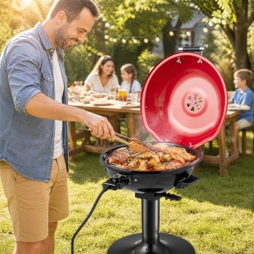 HAPPYGRILL 1600W Electric Grill Outdoor w/Non-Stick Grate, Removable Stand - Image 2