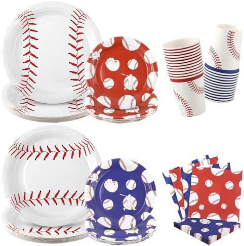 Kochorie 96 Pieces Baseball Party Supplies, Baseball Birthday Themed Decorations, Disposable Tableware Set Includes Paper Plates, Cups, Napkins Serves 24 Guests for Sports Game Day Party by Kochorie