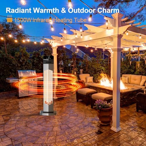 Landeagle Outdoor Patio Heater for Garage, 37" Electric Space Heaters, 1500W Portable Infrared Radiant with IP65 Waterproof, Freestanding, Tip-Over & Overheat Protection for Large Room Indoor, Grey - Image 6