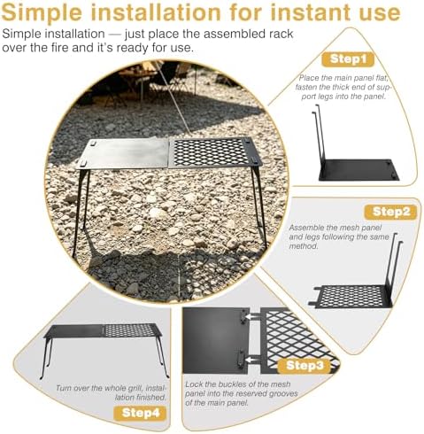 Campfire Grill Grate with Flat Griddle & Steel Mesh Panel, Heavy Duty Folding Over Fire Pit Grill Table with Bag for Outdoor Camping BBQ - Image 2