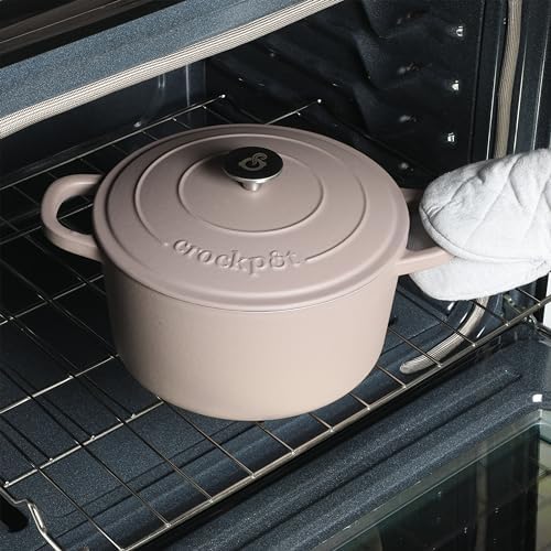 Crock-Pot Artisan 5-Quart Round Cast Iron Dutch Oven with Lid – Matte Dusty Pink, Durable Oven Safe Cookware - Image 6