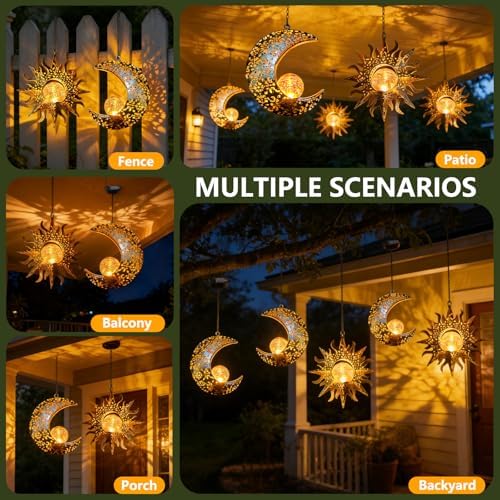 Solar Hanging Sun Moon Lights,Outdooor Lanterns Waterproof Garden Gifts - Image 3