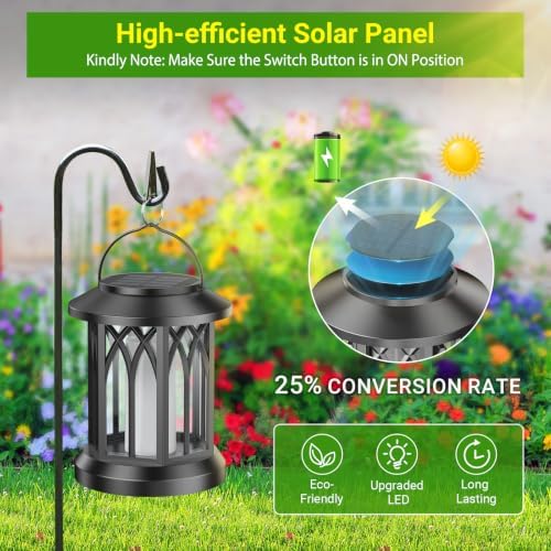 KOOPER Hanging Solar Lights Lantern , Flickering Flames Solar Outdoor Lights, Solar Lanterns Outdoor Waterproof with Bigger Panel, Lanterns Decorative Outdoor for Yard Decor, 2 Pack (Purple Light) - Image 4