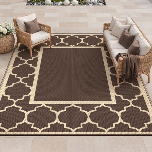 GENIMO Outdoor Rug, Waterproof Plastic Rugs for Patio, 9'x12' Coffee Beige by GENIMO
