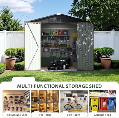 JUMMICO 8x8 FT Outdoor Storage Shed, Tool Metal Sheds, Brown - Image 3