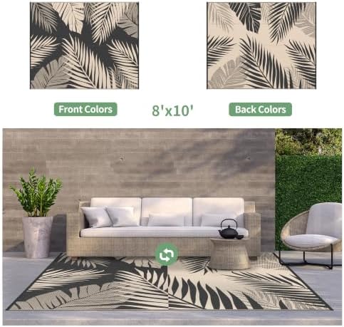 GENIMO Outdoor Rug, Waterproof Plastic Rugs for Patio, 8'x10' Black Beige - Image 2