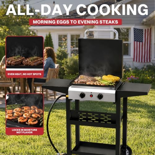Pipopa 2-Burner Propane Griddle,Portable Flat Top with Wheels & Hood - Image 6