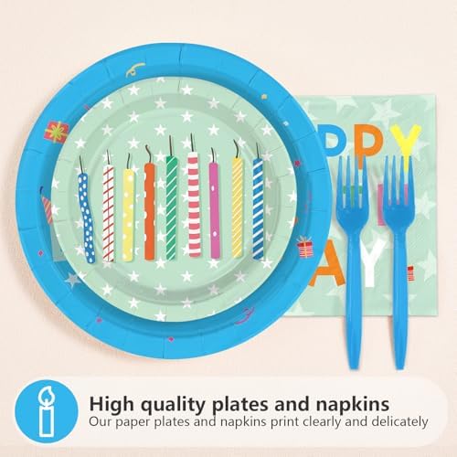 96Pcs Blue Green Happy Birthday Party Decorations Serves 24 - Image 2