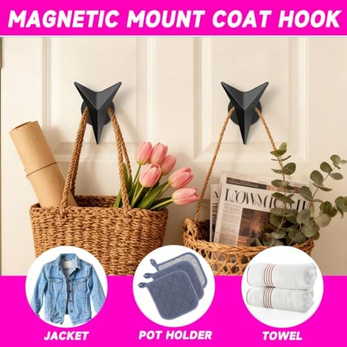 Magnetic Hook, Strong Magnetic Coat Hook Rack, Aluminium Rust-Proof Magnets Hook for Coat Towel Bag Unbrella Anti-Slip Rubber Neodymium Magnet with Hook for Fridge Front Door Washer - Image 4