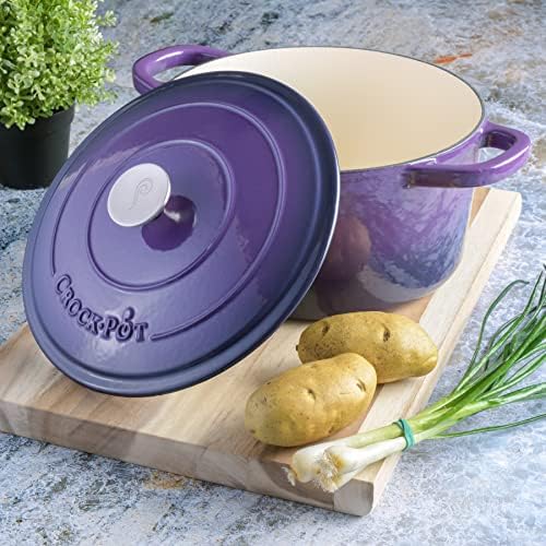 Crock-Pot Artisan 7-Quart Round Enameled Cast Iron Dutch Oven – Lavender Purple, Durable Heavy-Duty Cookware for Slow Cooking, Baking, Roasting with Lid - Image 5
