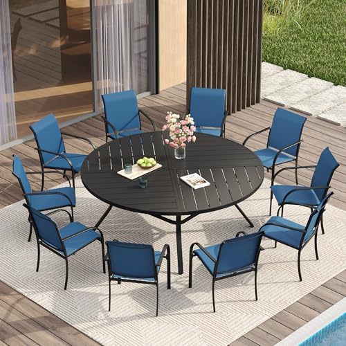 VICLLAX Patio Table and Chair Set of 10, All Weather Metal Round Outdoor Dining Furniture Set-59.9" Round Outdoor Table and Chairs, Black Tabletop by HOME