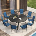 VICLLAX Patio Table and Chair Set of 10, All Weather Metal Round Outdoor Dining Furniture Set-59.9" Round Outdoor Table and Chairs, Black Tabletop by HOME