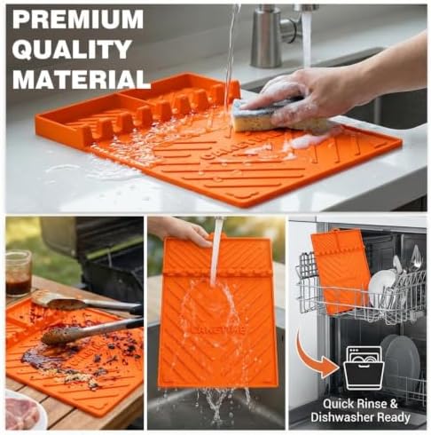 CAKETIME Silicone Grill Mats for Blackstone Griddle Accessories Baking Cooking Kitchen BBQ Must Haves Countertop Weber Traeger Stove Outdoor Camping Lawn Orange Father Dad Chef Men Gifts - Image 6