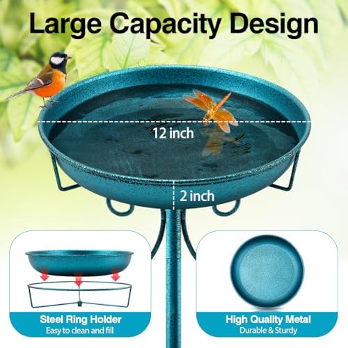 Daoeny 35In Metal Bird Bath for Outside, Vintage Freestanding Birdbaths & Birdfeeder, Bird Baths Feeder Bowl for Outdoors Garden Patio Yard Lawn Decor, Upgraded 5-Pronged Base (Blue) - Image 2