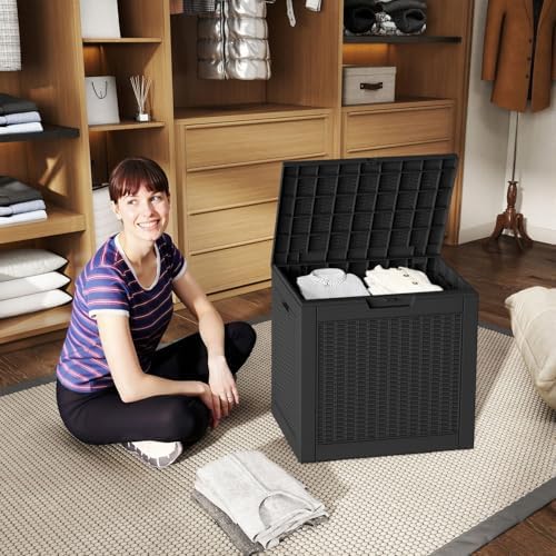 ROJIK 39 Gallon Resin Deck Box, Lockable Waterproof Weatherproof Outdoor Storage Container for Garden Tools, Cushions & Outdoor Accessories（Black - Image 2
