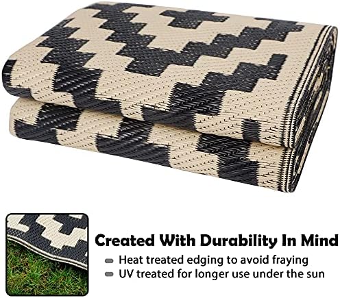 SAND MINE Waterproof Outdoor Rug 5x8 ft, Plastic Reversible Rug, Modern Area Rug, Large Floor Mat for Outdoors, RV, Patio, Backyard, Deck, Picnic, Beach, Camping, Black & Beige - Image 4