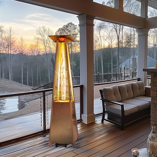 Flame Pyramid Pool Heater, Stainless Steel Triple Safety Protection Patio Heater with Patio Cover, Warm Glass Tube Portable Heater with Durable Wheels-Stainless Steel Color - Image 5
