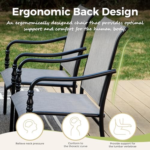 MIXPATIO 5pc Patio Dining Set, 42" Square Table, Textilene Chairs, Grey - Image 5