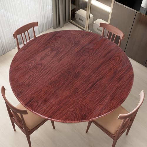 LUSHVIDA Round Tablecloth, Fitted Table Cloth for 45"-56" Tables, Mahogany by LUSHVIDA