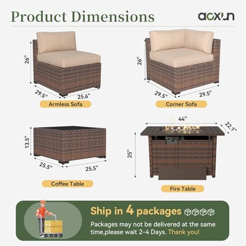 Aoxun 11 Piece Patio Furniture Set with 44" Fire Pit Table Wicker Rattan - Image 4