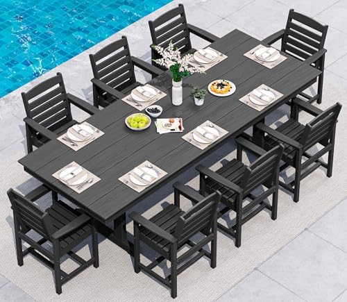 SERWALL Patio HDPE Dining Chairs Set of 2 with Arms, Black - Image 5