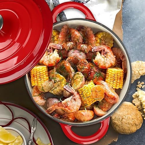 4.5 Quart Enameled Cast Iron Dutch Oven with Self-Basting Lid, Red - Image 2